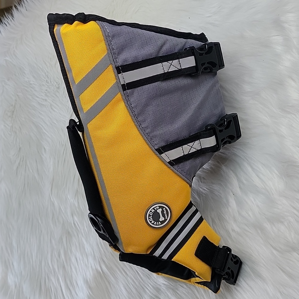 VIVAGLORY Sports Style Yellow Rescue Handle Dog Life Jacket Water Safety Vest S